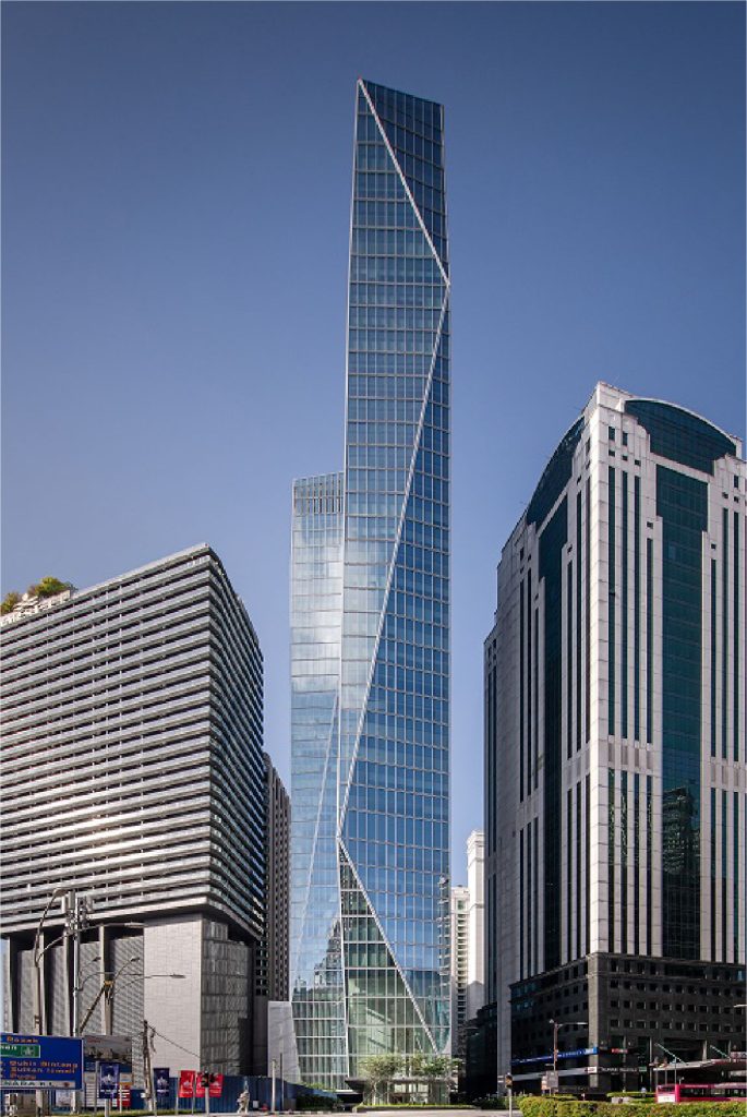 Menara YTL, Kuala Lumpur, Malaysia, showcasing aluminum curtain wall system with vertical glass curtain wall integration.